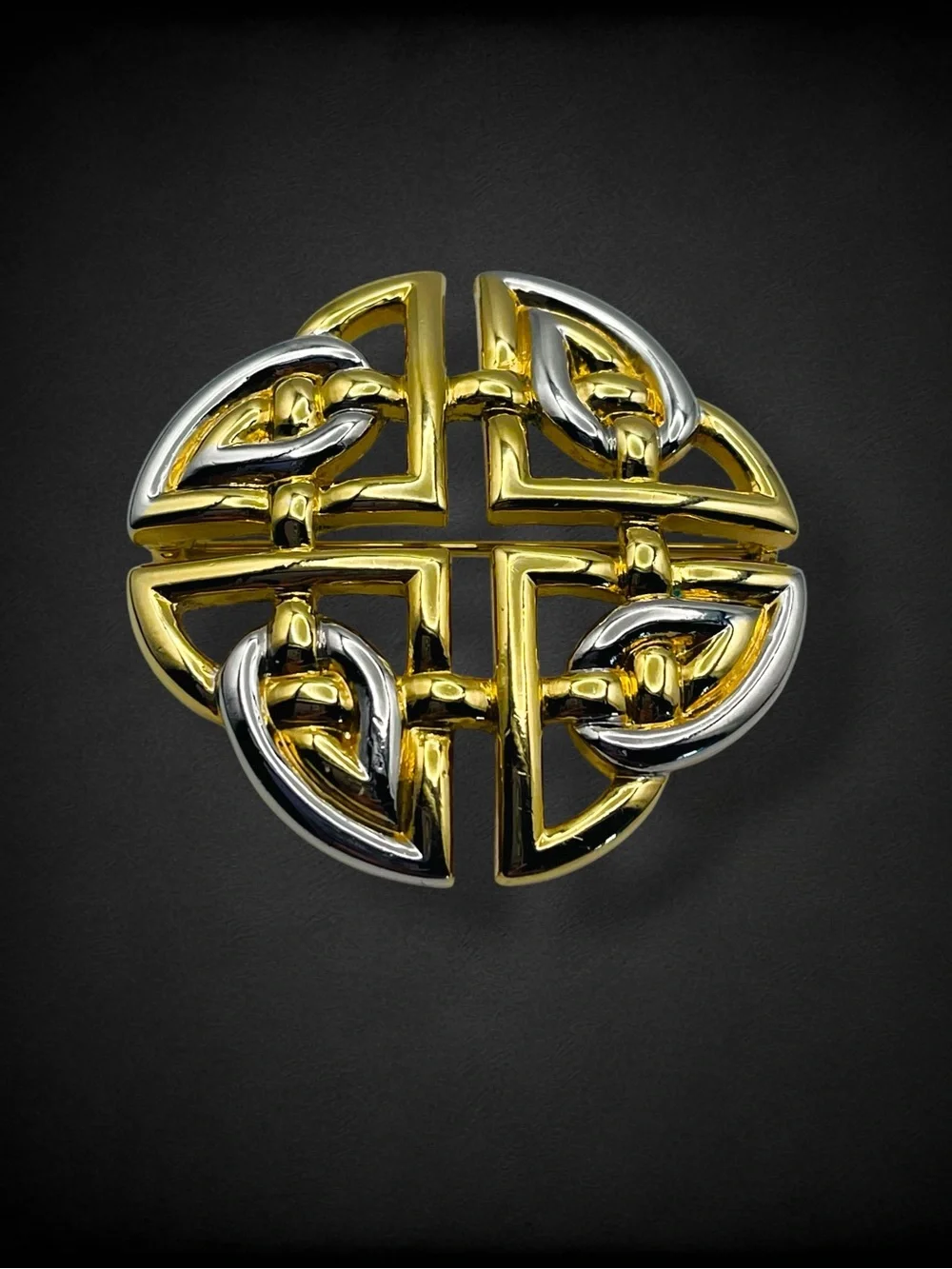 Large Vintage Gold and Silver Tone Celtic Shield Knot Statement Brooch Irish